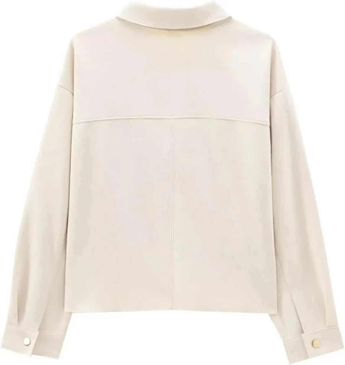 Women's Lapel Patch Pocket Suede Texture Long Sleeve Short Jacket Casual Solid Color Jacket Top