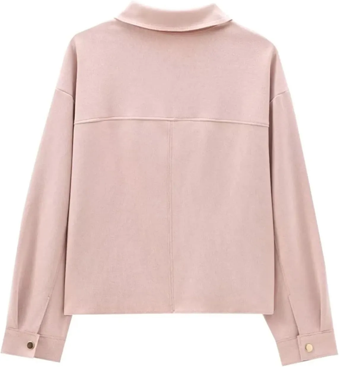 Women's Lapel Patch Pocket Suede Texture Long Sleeve Short Jacket Casual Solid Color Jacket Top