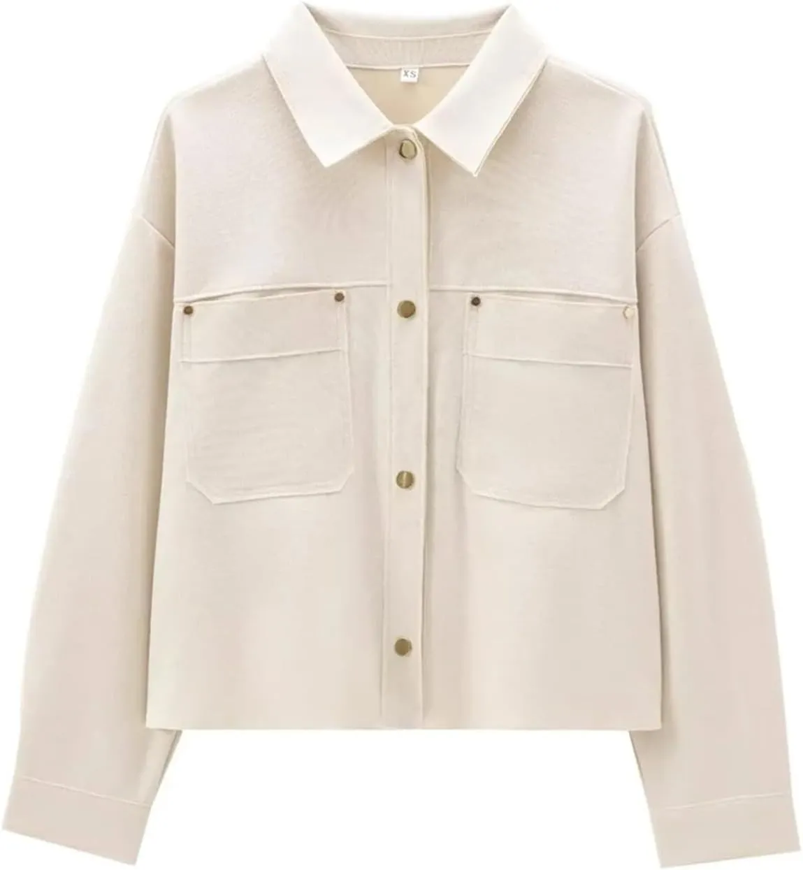 Women's Lapel Patch Pocket Suede Texture Long Sleeve Short Jacket Casual Solid Color Jacket Top