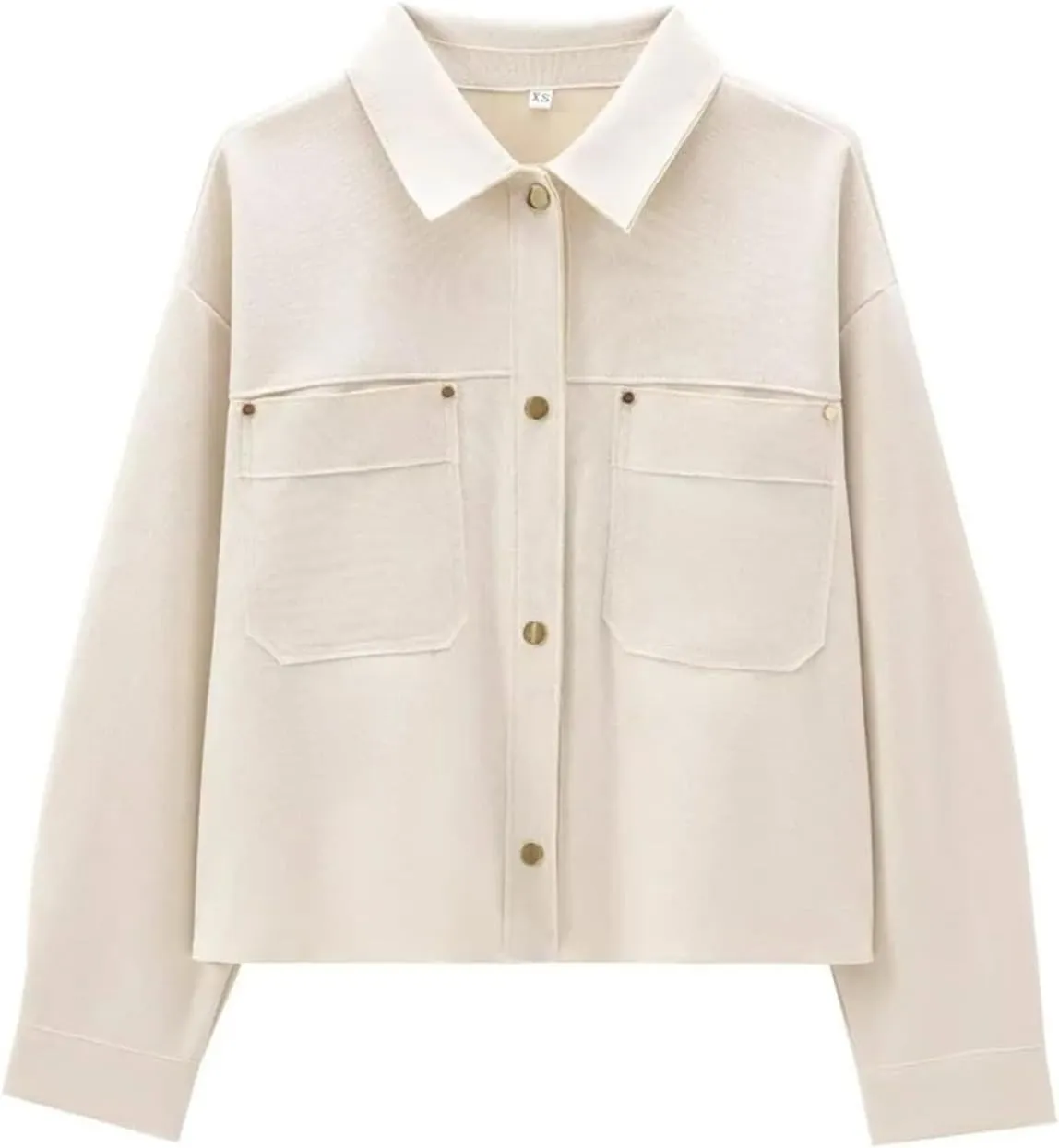 Women's Lapel Patch Pocket Suede Texture Long Sleeve Short Jacket Casual Solid Color Jacket Top