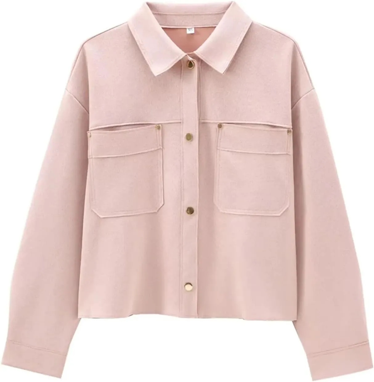Women's Lapel Patch Pocket Suede Texture Long Sleeve Short Jacket Casual Solid Color Jacket Top