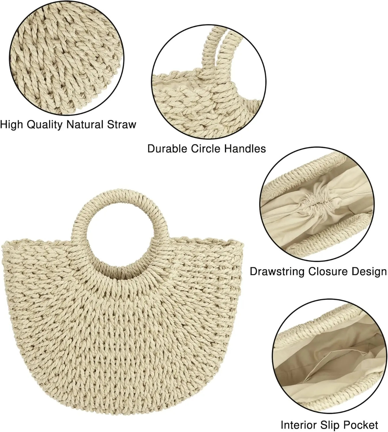 Womens Large Straw Beach Bag Woven Tote Bag Top Handle Handbag Purse for Summer