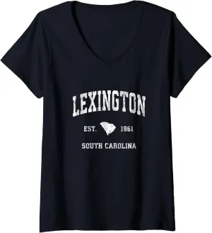 Womens Lexington South Carolina SC Vintage Athletic Sports Design V-Neck T-Shirt