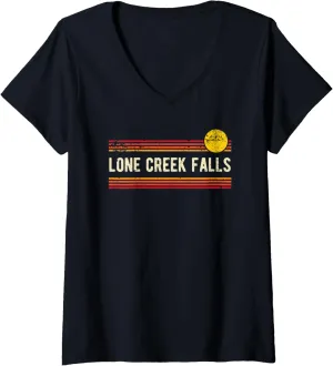 Womens Lone Creek Falls Retro Vintage Distressed Sunset Design V-Neck T-Shirt