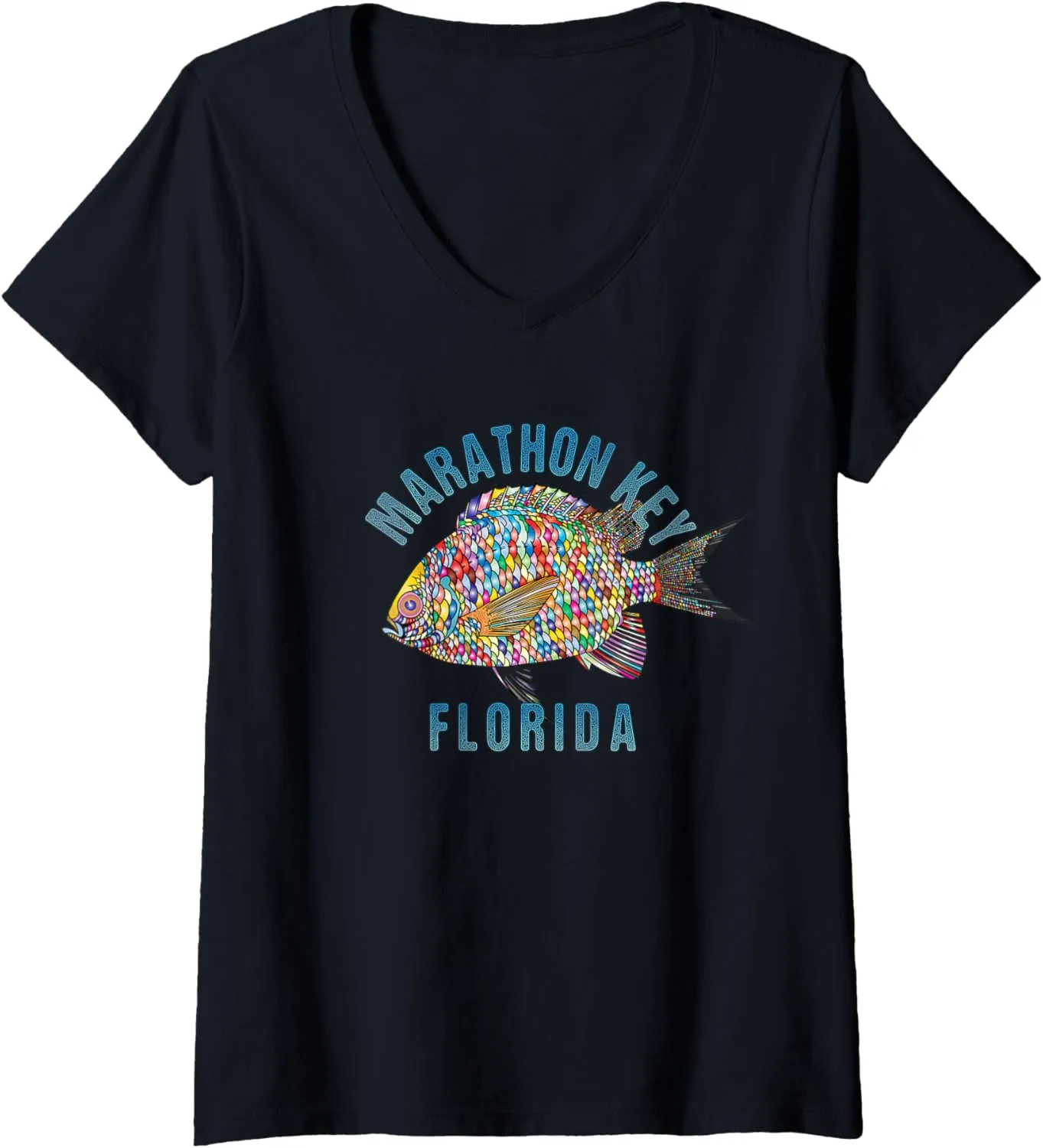 Womens Marathon Key, Florida Beach Design / Souvenir Illustration V-Neck T-Shirt