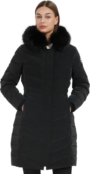 Women's Padded Jacket, Thicken Parka Faux Fur Vegan Down Long Parka Winter Jacket Warm Hooded Outwear XS-XXL