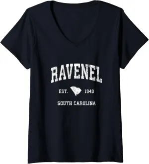 Womens Ravenel South Carolina SC Vintage Athletic Sports Design V-Neck T-Shirt