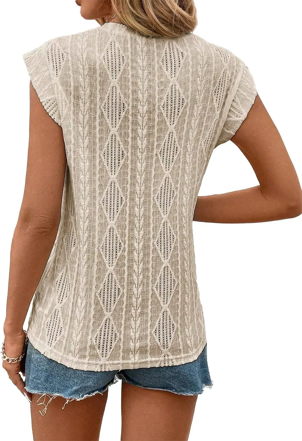 Women's Sleeveless Back Key Hole Tunic Tank Tops Casual Lace Shirt Blouses