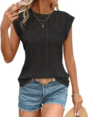 Women's Sleeveless Back Key Hole Tunic Tank Tops Casual Lace Shirt Blouses