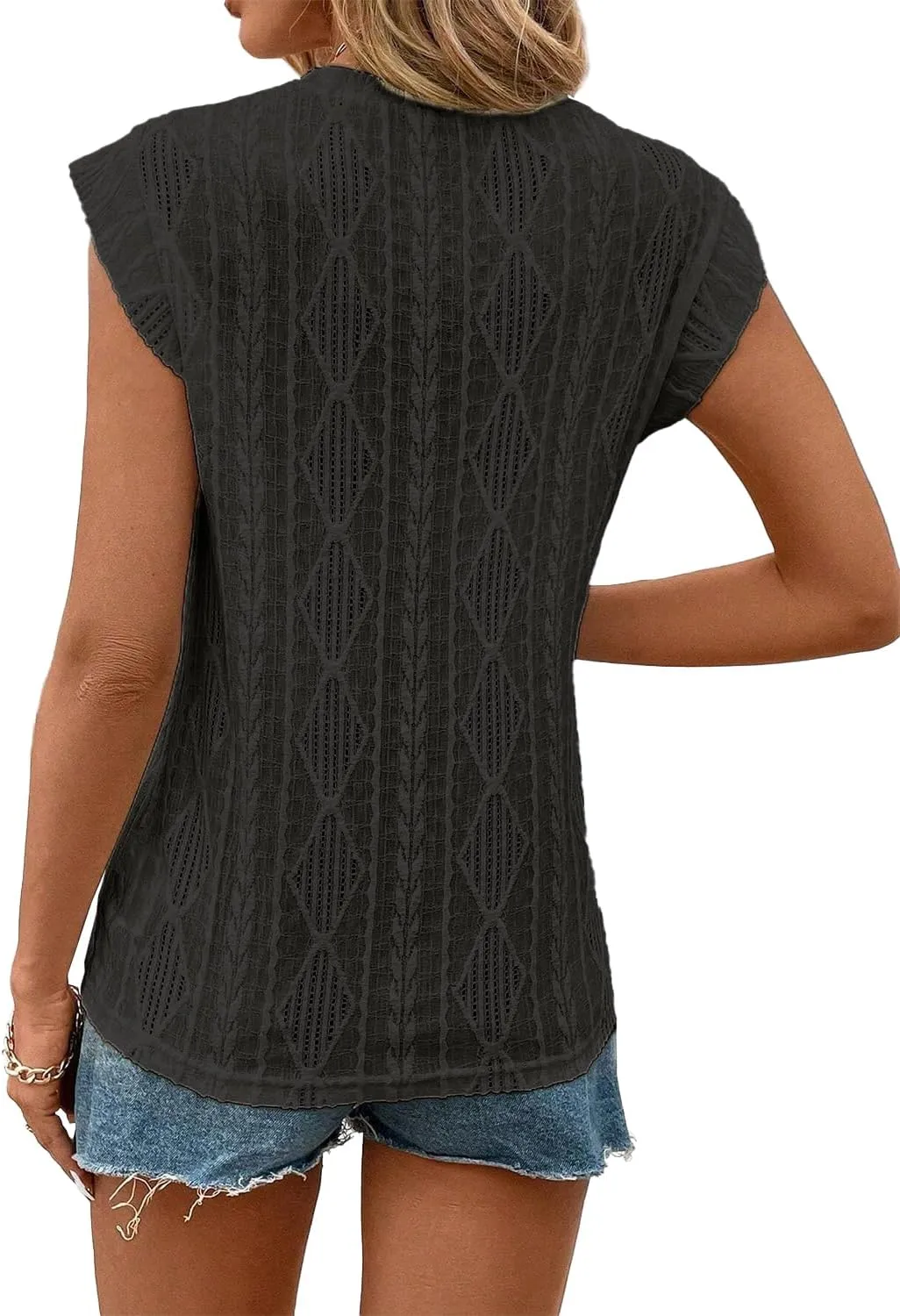 Women's Sleeveless Back Key Hole Tunic Tank Tops Casual Lace Shirt Blouses