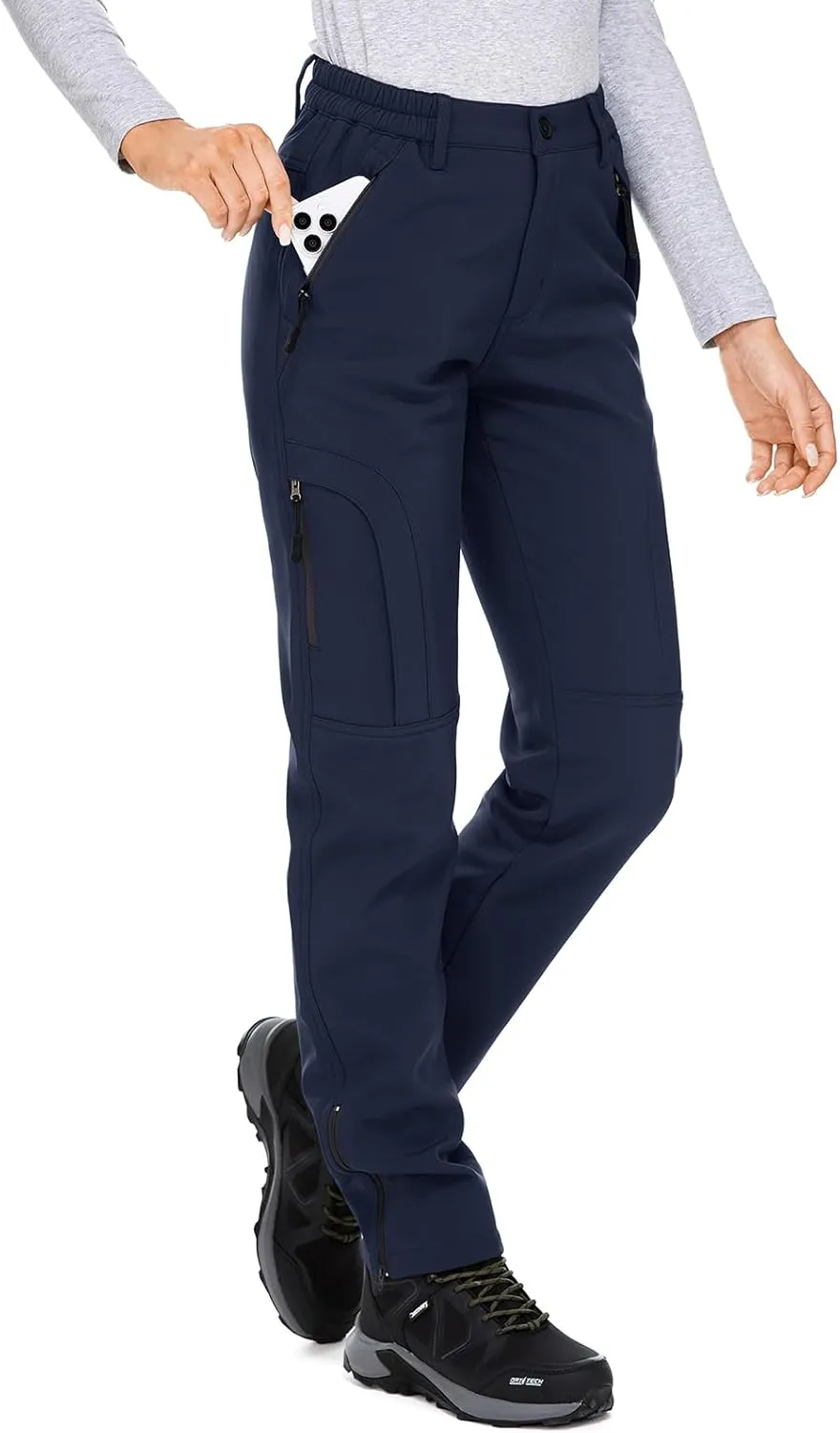 Womens Snow Pants Winter Waterproof Outdoor Soft Shell Fleece Linded Cargo Ski Hiking Pants