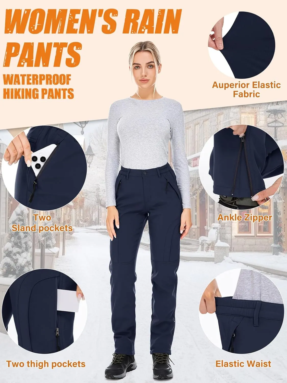 Womens Snow Pants Winter Waterproof Outdoor Soft Shell Fleece Linded Cargo Ski Hiking Pants