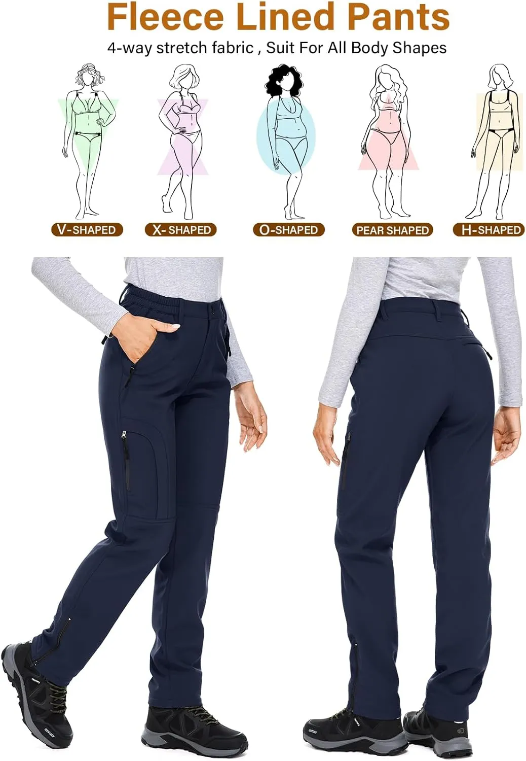 Womens Snow Pants Winter Waterproof Outdoor Soft Shell Fleece Linded Cargo Ski Hiking Pants