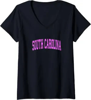 Womens South Carolina SC Vintage Athletic Sports Pink Design V-Neck T-Shirt