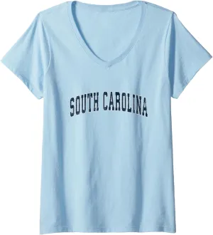 Womens South Carolina SC Vintage Sports Design Navy Design V-Neck T-Shirt