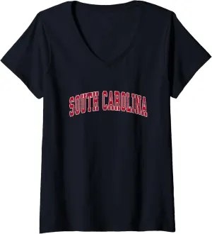 Womens South Carolina SC Vintage Sports Design Red Design V-Neck T-Shirt