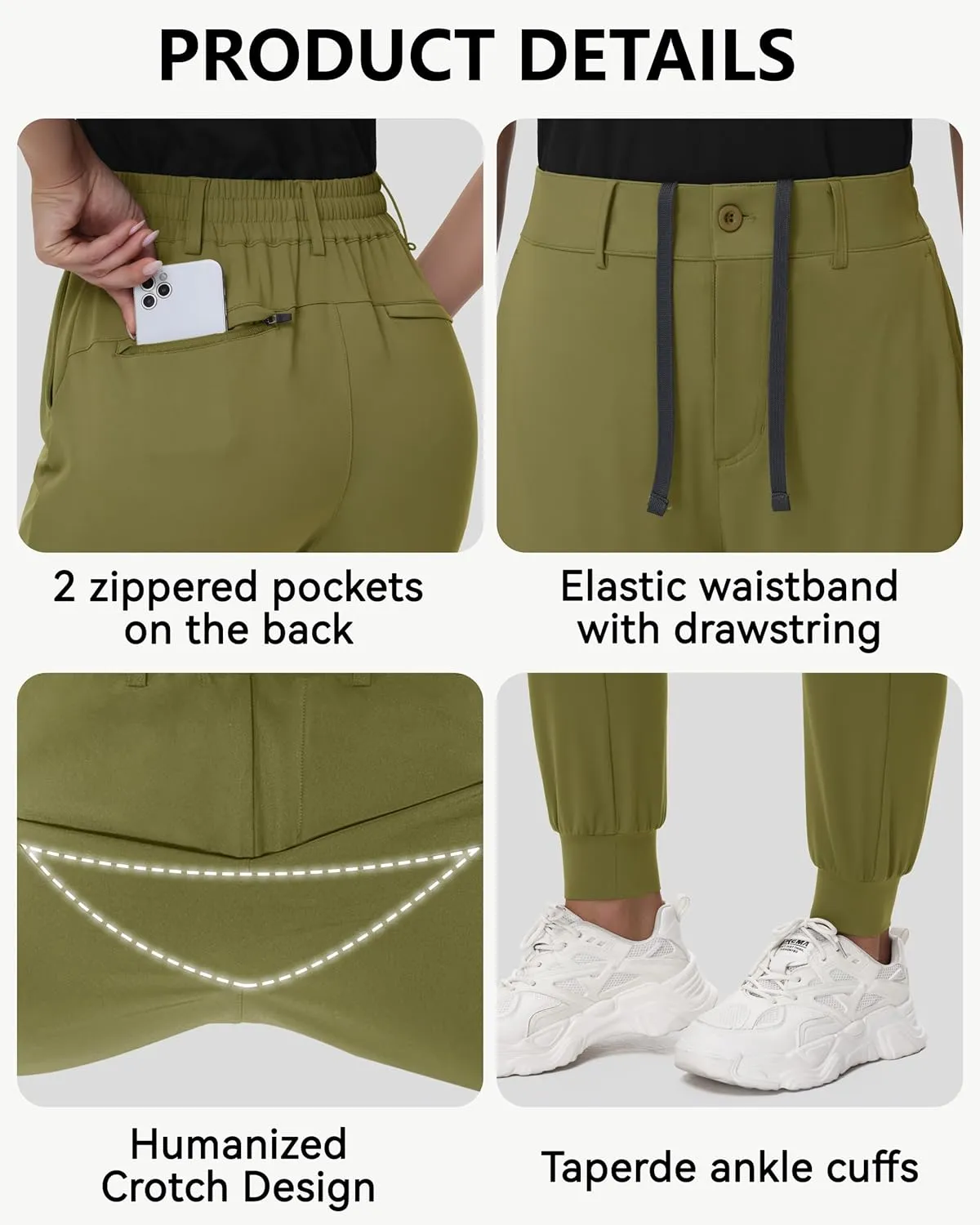Women's Stretch Golf Joggers Pants - Tapered Athletic Casual Work Dress Travel Sweatpants with Zipper Pockets UP50