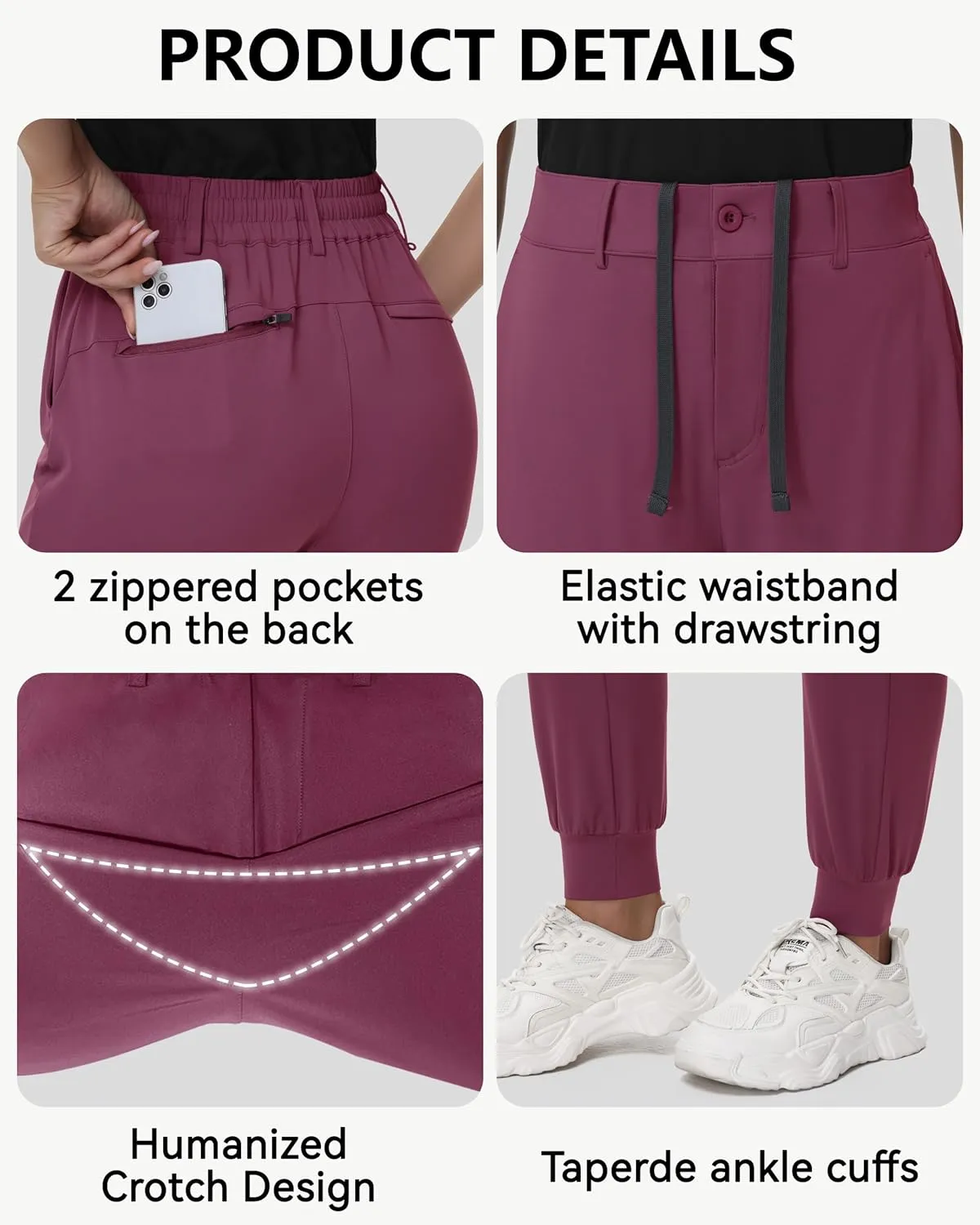 Women's Stretch Golf Joggers Pants - Tapered Athletic Casual Work Dress Travel Sweatpants with Zipper Pockets UP50