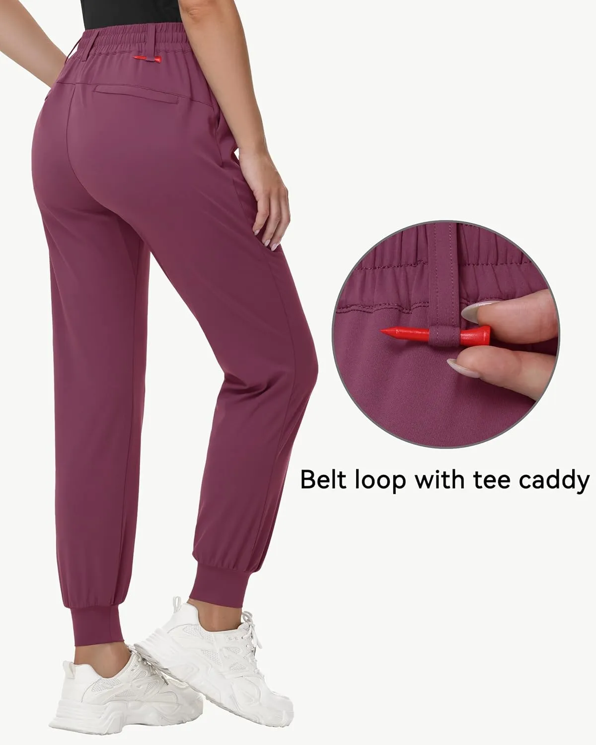 Women's Stretch Golf Joggers Pants - Tapered Athletic Casual Work Dress Travel Sweatpants with Zipper Pockets UP50