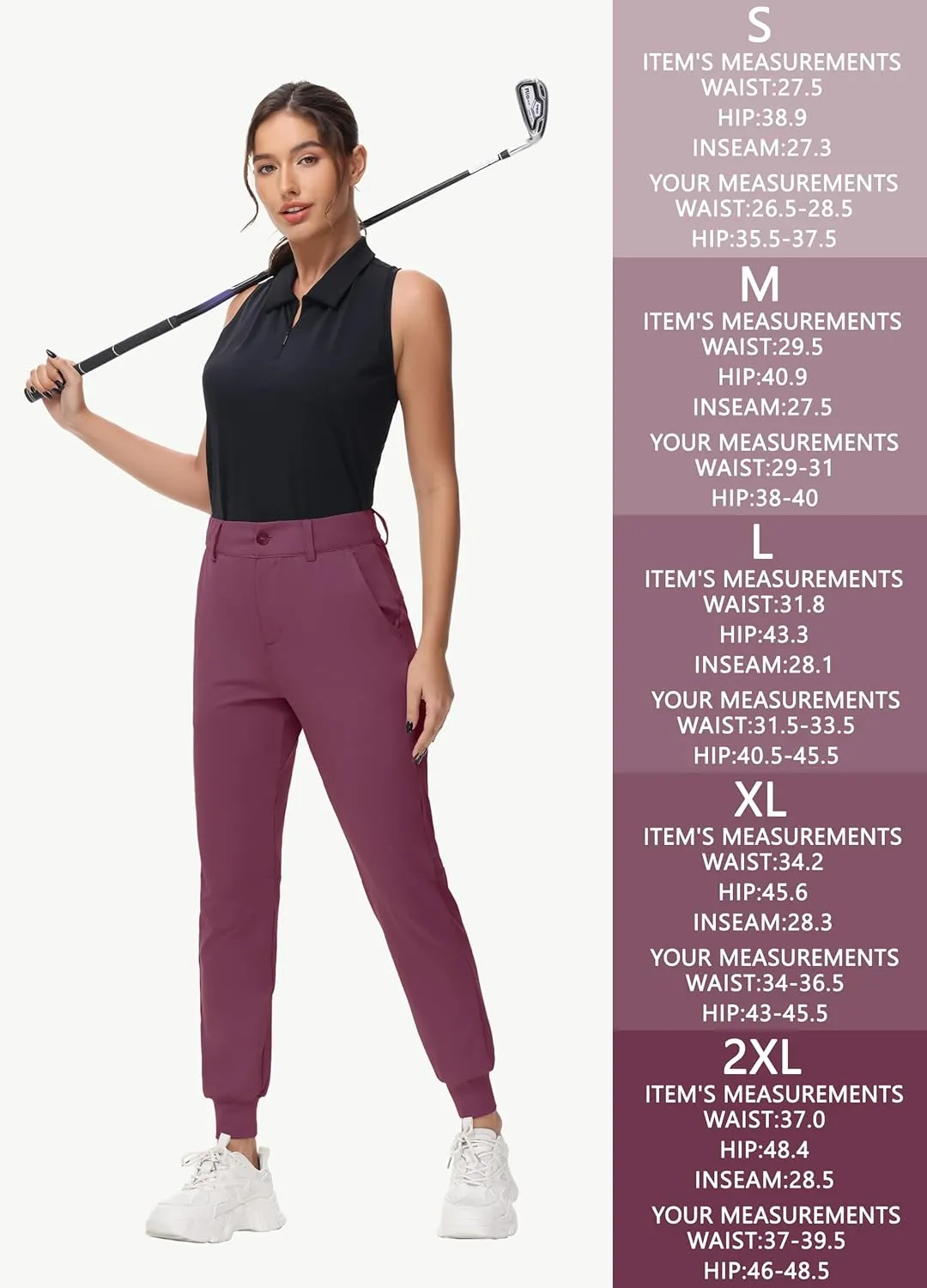 Women's Stretch Golf Joggers Pants - Tapered Athletic Casual Work Dress Travel Sweatpants with Zipper Pockets UP50