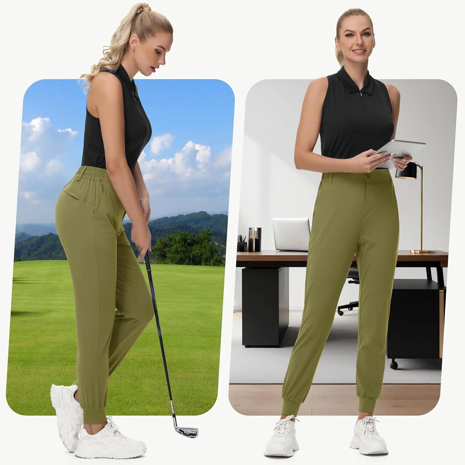 Women's Stretch Golf Joggers Pants - Tapered Athletic Casual Work Dress Travel Sweatpants with Zipper Pockets UP50