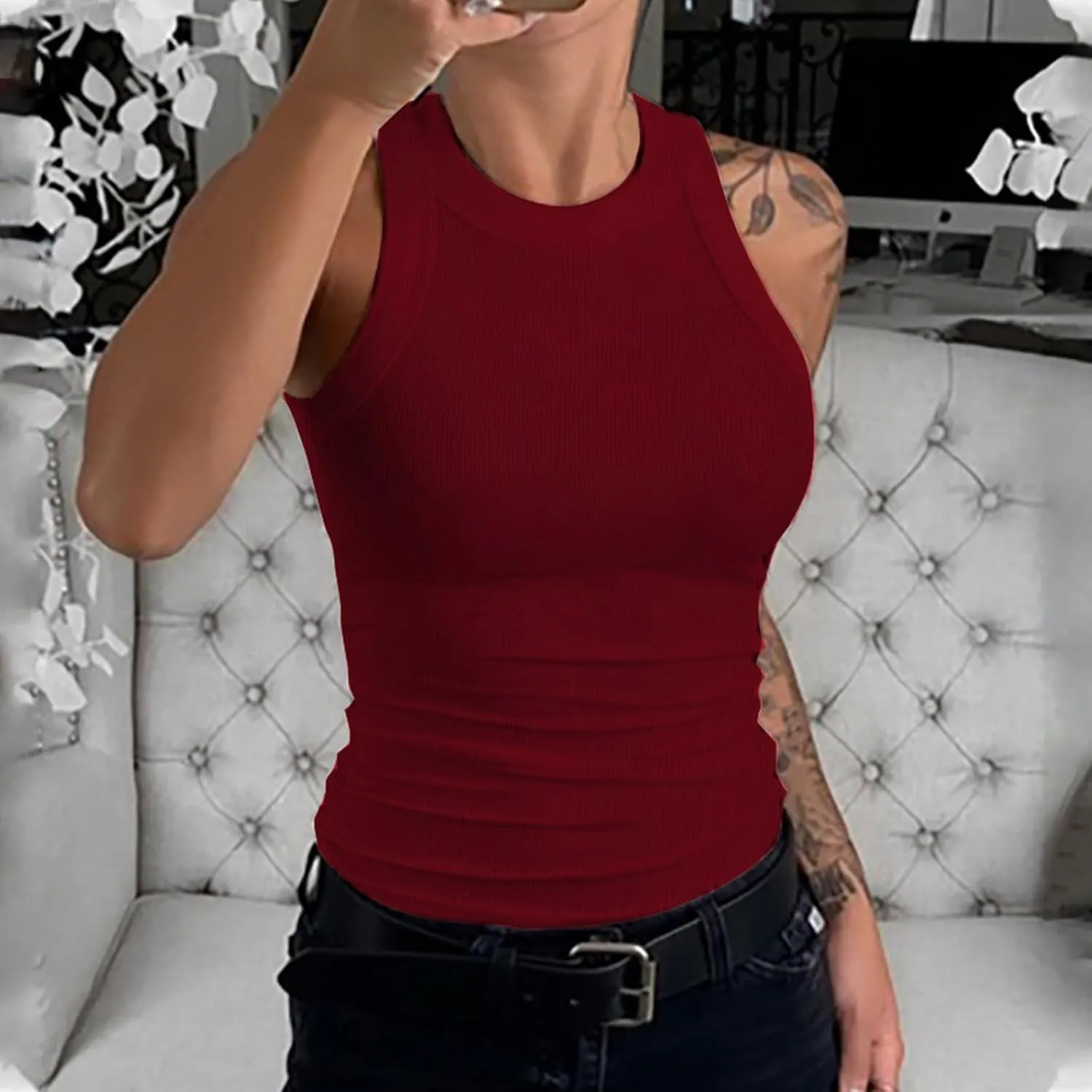 Womens Summer Tops Lightweight Tank Top Business Casual Tank Top V-Neck Spaghetti Strap Tops Sleeveless Basic Shirts