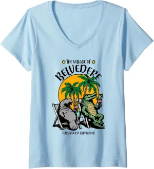 Womens The Village of Belvedere TV Manatee Alligator Design V-Neck T-Shirt