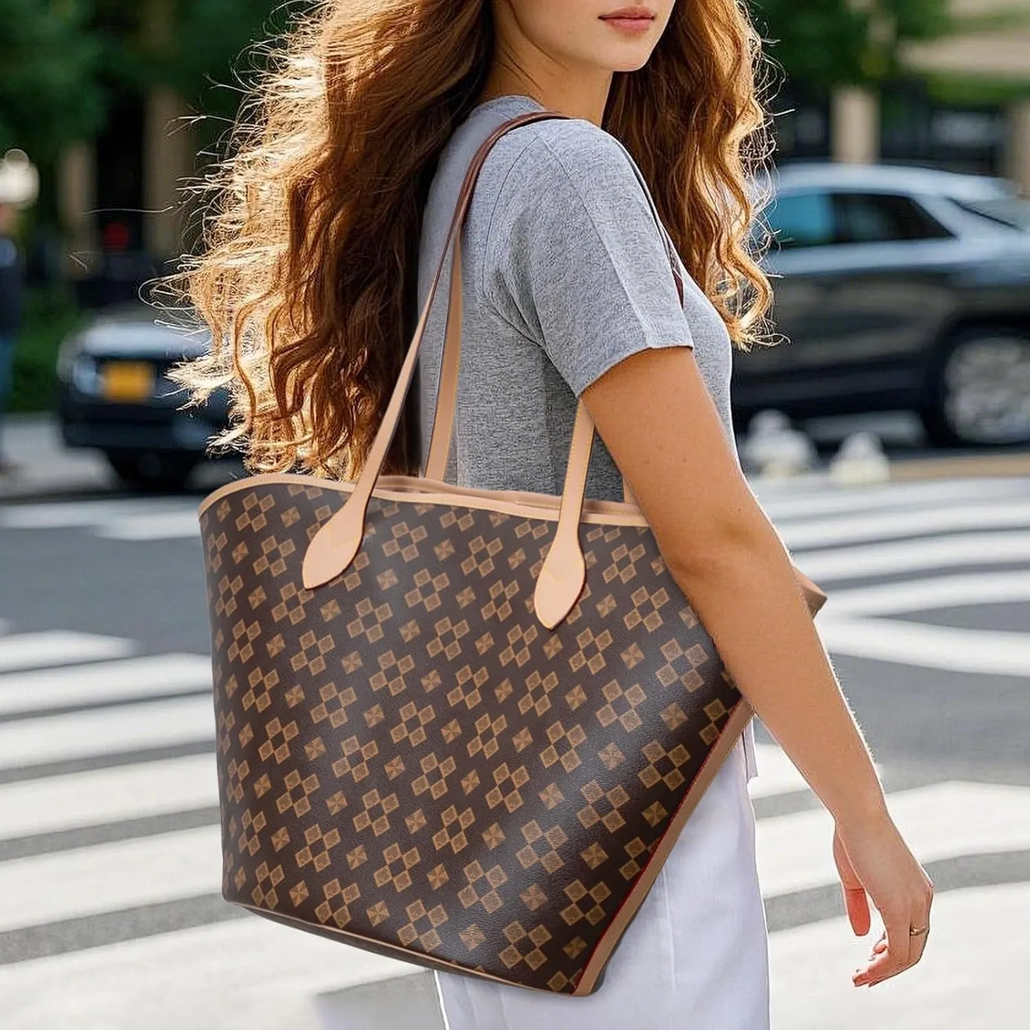 Women's Top Handle Handbags Vegan Leather Designer Handbags for Women Fashion Shoulder Bag with Wallet for Ladies 2psc