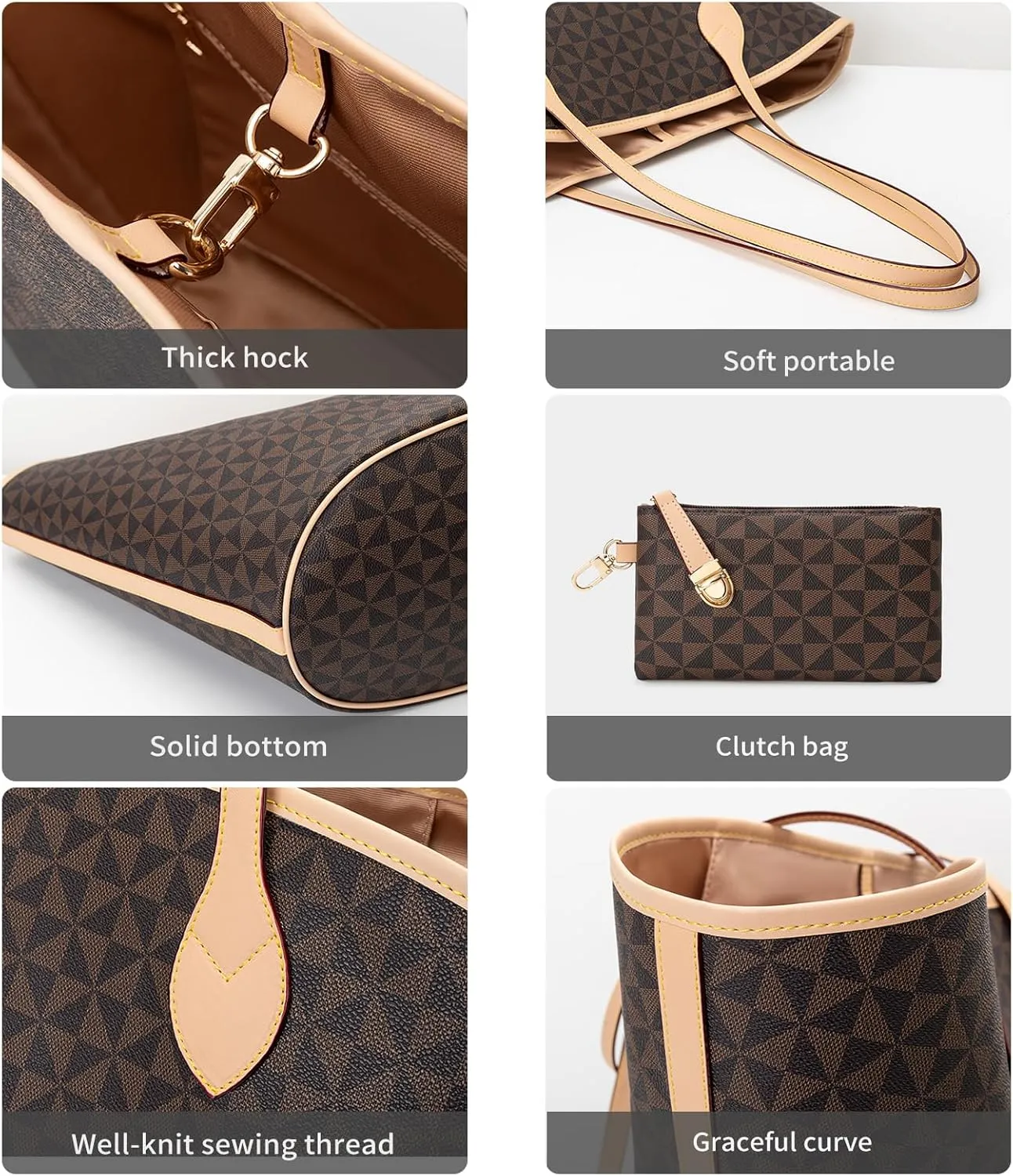 Women's Top Handle Handbags Vegan Leather Designer Handbags for Women Fashion Shoulder Bag with Wallet for Ladies 2psc