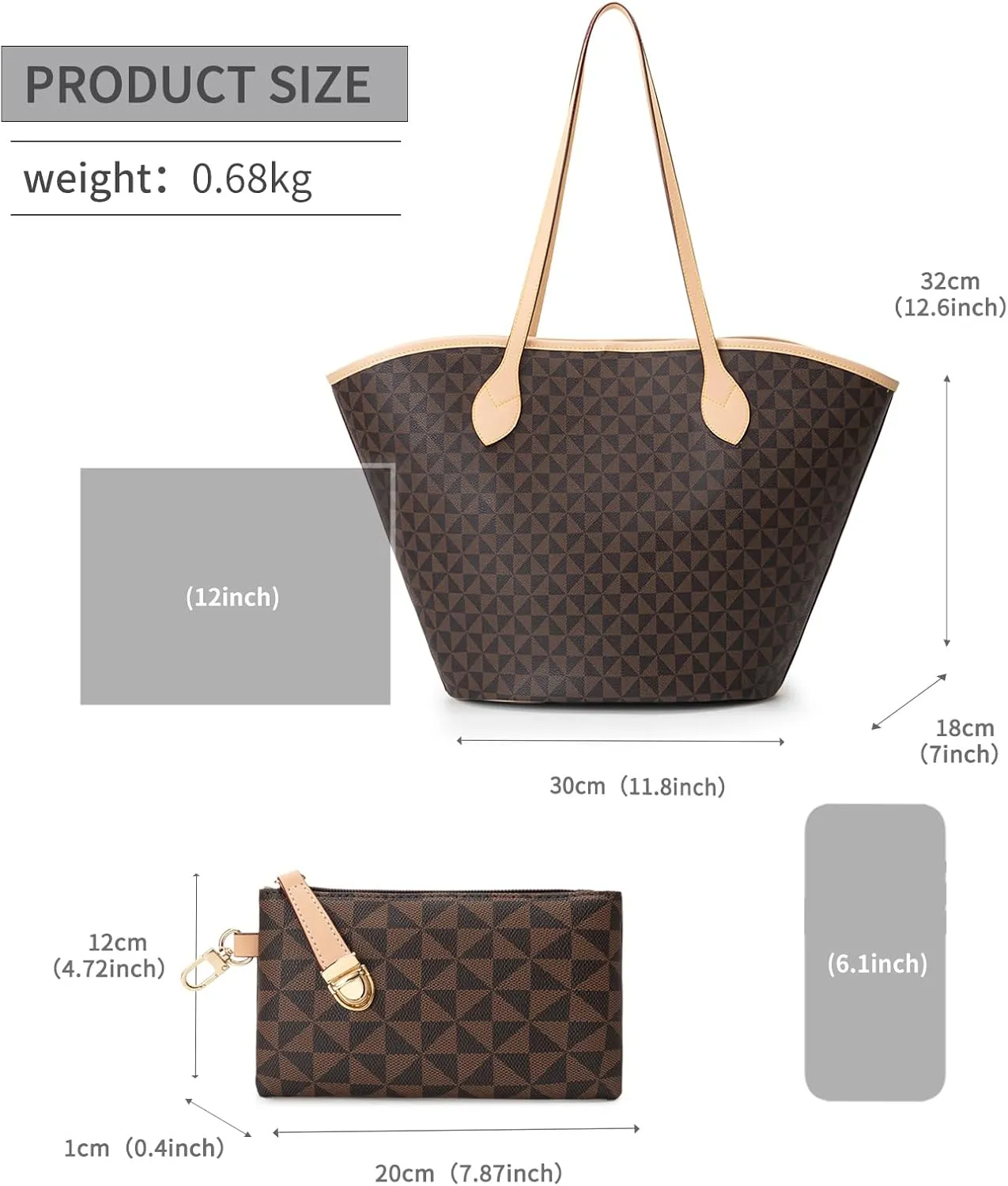 Women's Top Handle Handbags Vegan Leather Designer Handbags for Women Fashion Shoulder Bag with Wallet for Ladies 2psc