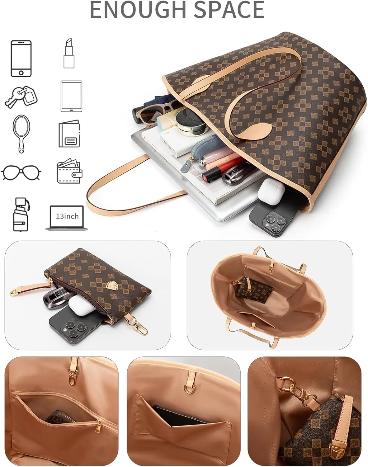 Women's Top Handle Handbags Vegan Leather Designer Handbags for Women Fashion Shoulder Bag with Wallet for Ladies 2psc