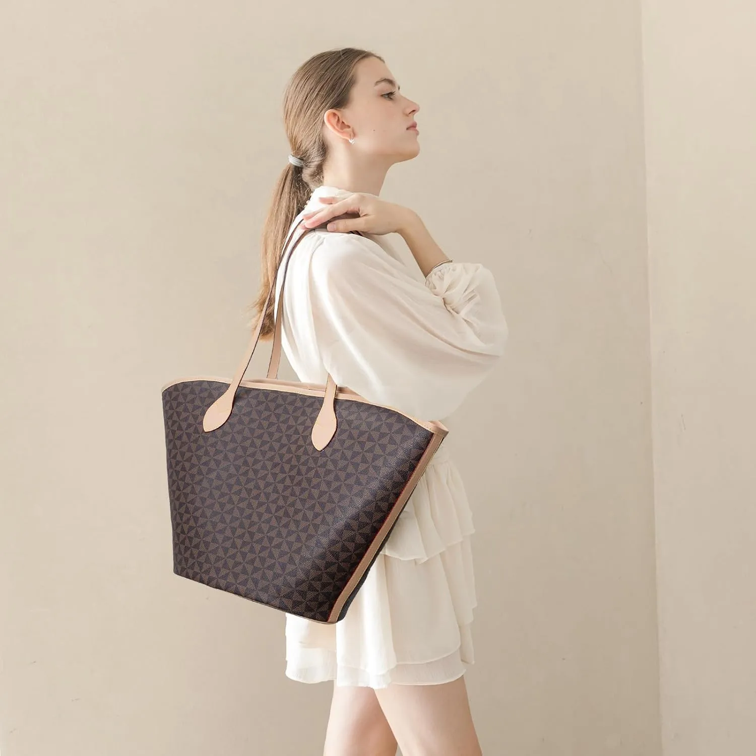 Women's Top Handle Handbags Vegan Leather Designer Handbags for Women Fashion Shoulder Bag with Wallet for Ladies 2psc