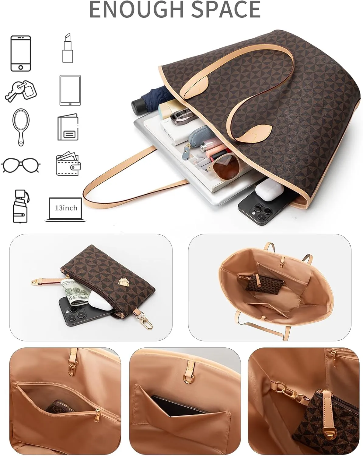 Women's Top Handle Handbags Vegan Leather Designer Handbags for Women Fashion Shoulder Bag with Wallet for Ladies 2psc