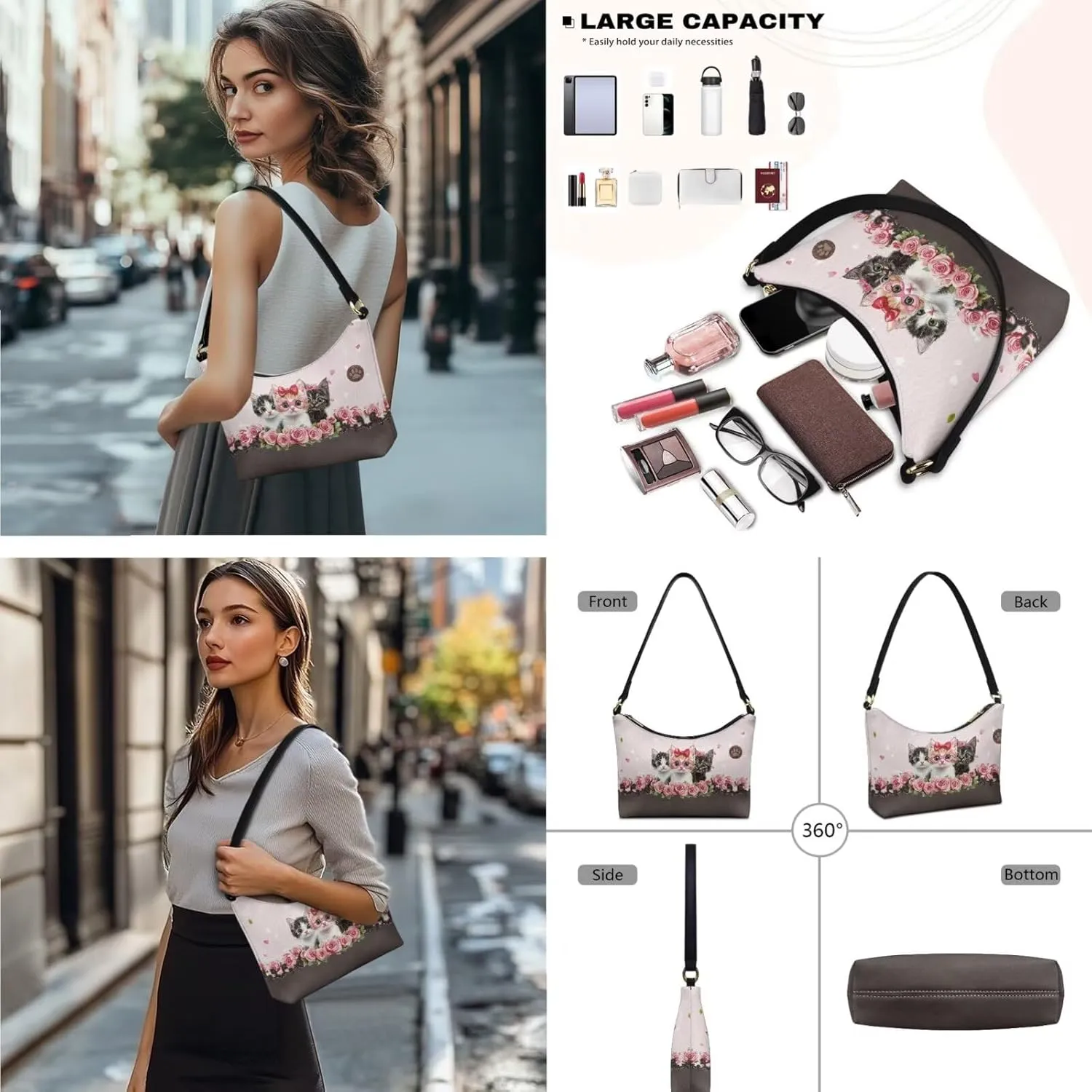 Womens Underarm Purse Top-Handle Shoulder Bag with Wallet Pu Leather Hobo Bag Purse Clutch Handbags