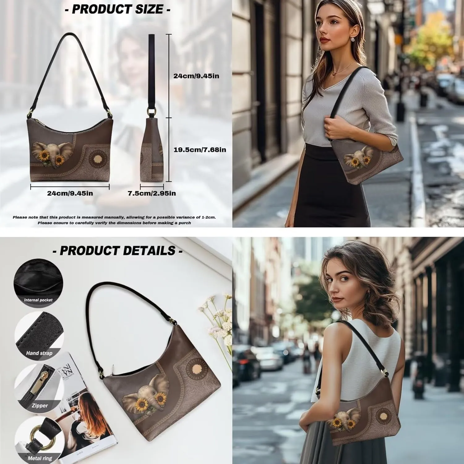 Womens Underarm Shoulder Bag with Wallet Set Brown Under Arm Purses Crescent Top Handle Purse for Date Shopping