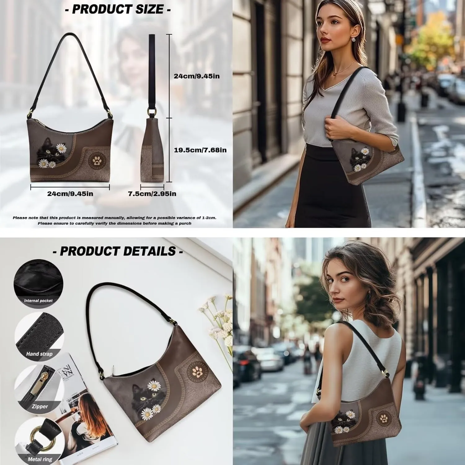 Womens Underarm Shoulder Bag with Wallet Set Brown Under Arm Purses Crescent Top Handle Purse for Date Shopping