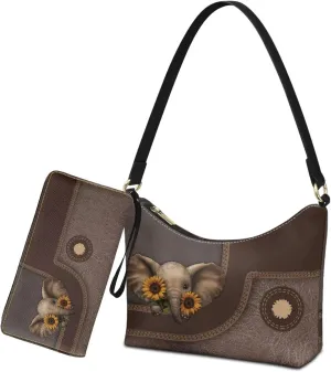 Womens Underarm Shoulder Bag with Wallet Set Brown Under Arm Purses Crescent Top Handle Purse for Date Shopping