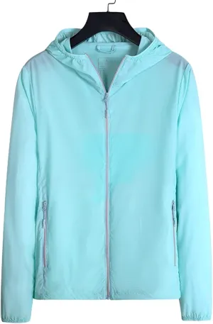 Women's UPF 50  Sun Protection Hoodie Jacket, Long Sleeve Hiking Outdoor Performance UV Shirt with Pockets (Color : Blue, Size : Large)