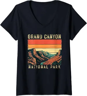 Womens Vintage Grand Canyon National Park Sunset Landscape Design V-Neck T-Shirt