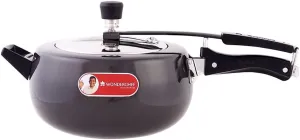 Wonderchef Taurus Hard Anodized Inner Lid Pressure Cooker, Cool Touch Handles for Durability, Induction Friendly, ISI Certified 5 litres Black, Inner lid