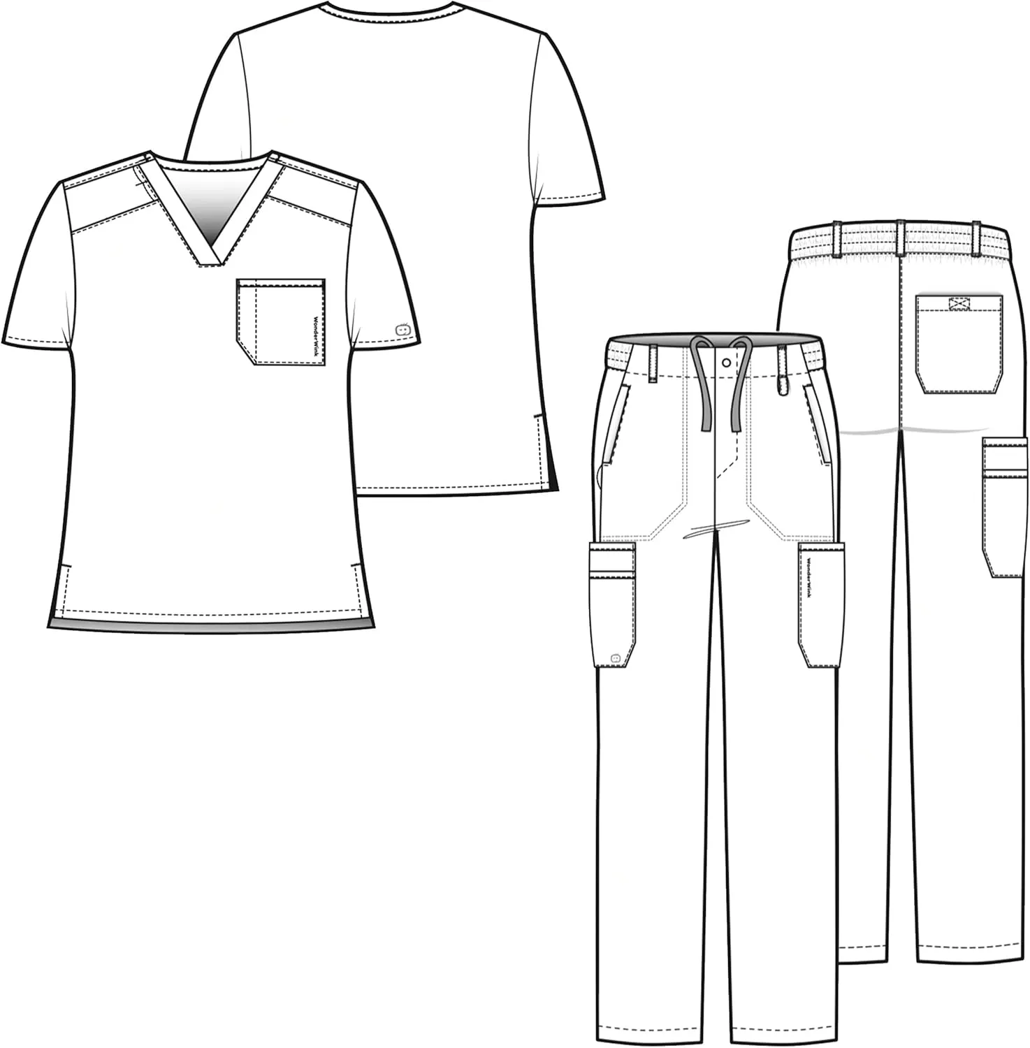 WonderWink PRO Men's V-Neck Top & Straight Leg Cargo Pant Scrub Set   Badge Reel