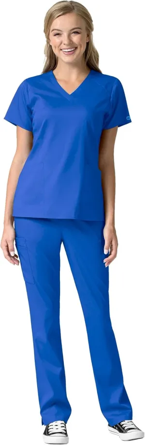 WonderWink Pro Women's 4 Pocket V-Neck Top & Moderate Flare Leg Cargo Pant Scrub Set   Badge Reel