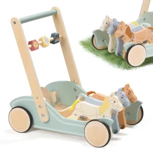 Wooden Baby Push Walker for Boys Girls Ages 1-3, Galloping Ponies Push and Pull Activity Walker Adjustable Speed, Baby Push Walker Christmas Gift for Toddler Kids Motor Skills & Creativity