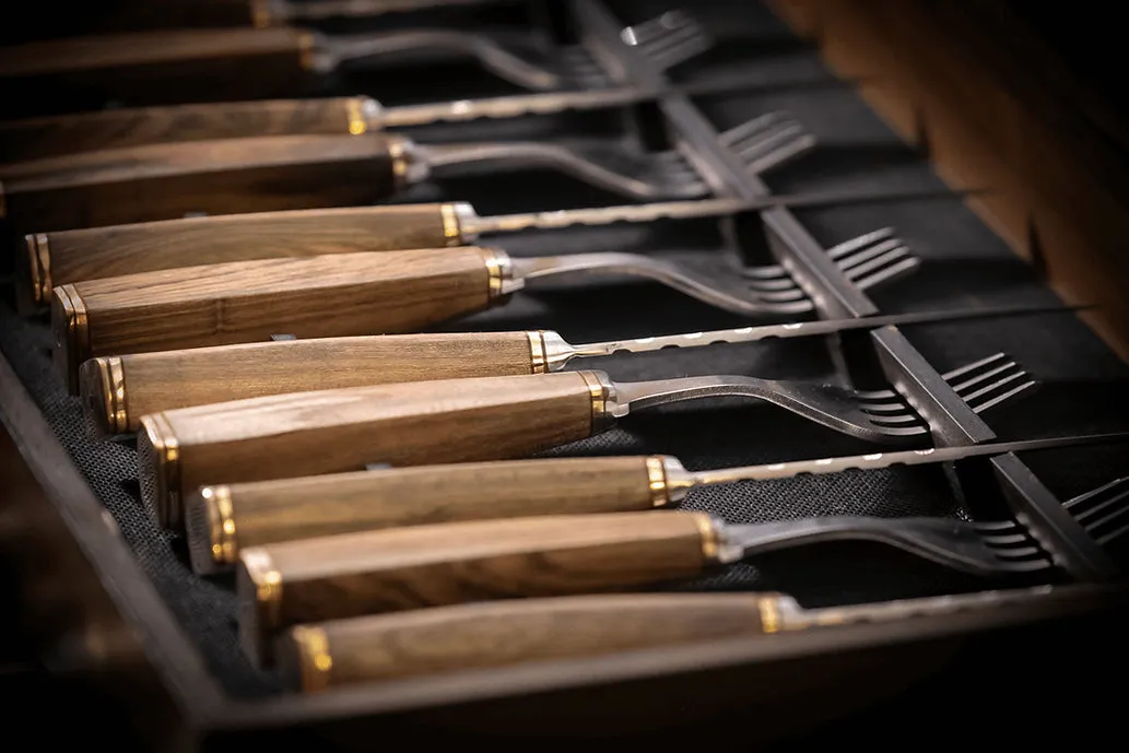 Wooden Box for Knife and Fork Set with Wooden Handles