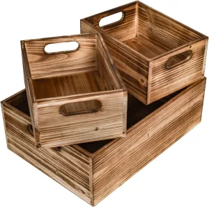 Wooden Crates with Handles for Display,Home Organizer, wooden crate set for Pantry organizer Storage, Closet, Arts & Crafts,decorative box, Wood Rustic Decor Farmhouse Boxes,storage boxset of 3 Brown