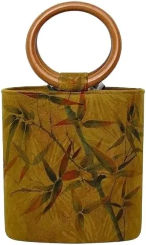 Wooden Handle Circular Bucket Bag, New Handbag, Artistic and Retro Chinese Style Bag, Medium Ancient Handbag