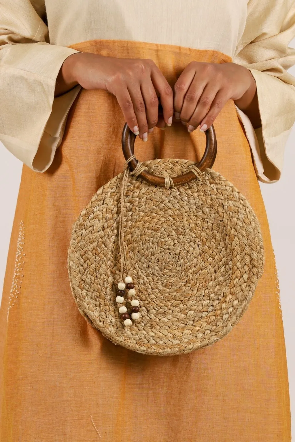 Wooden Handle Round Jute Bag