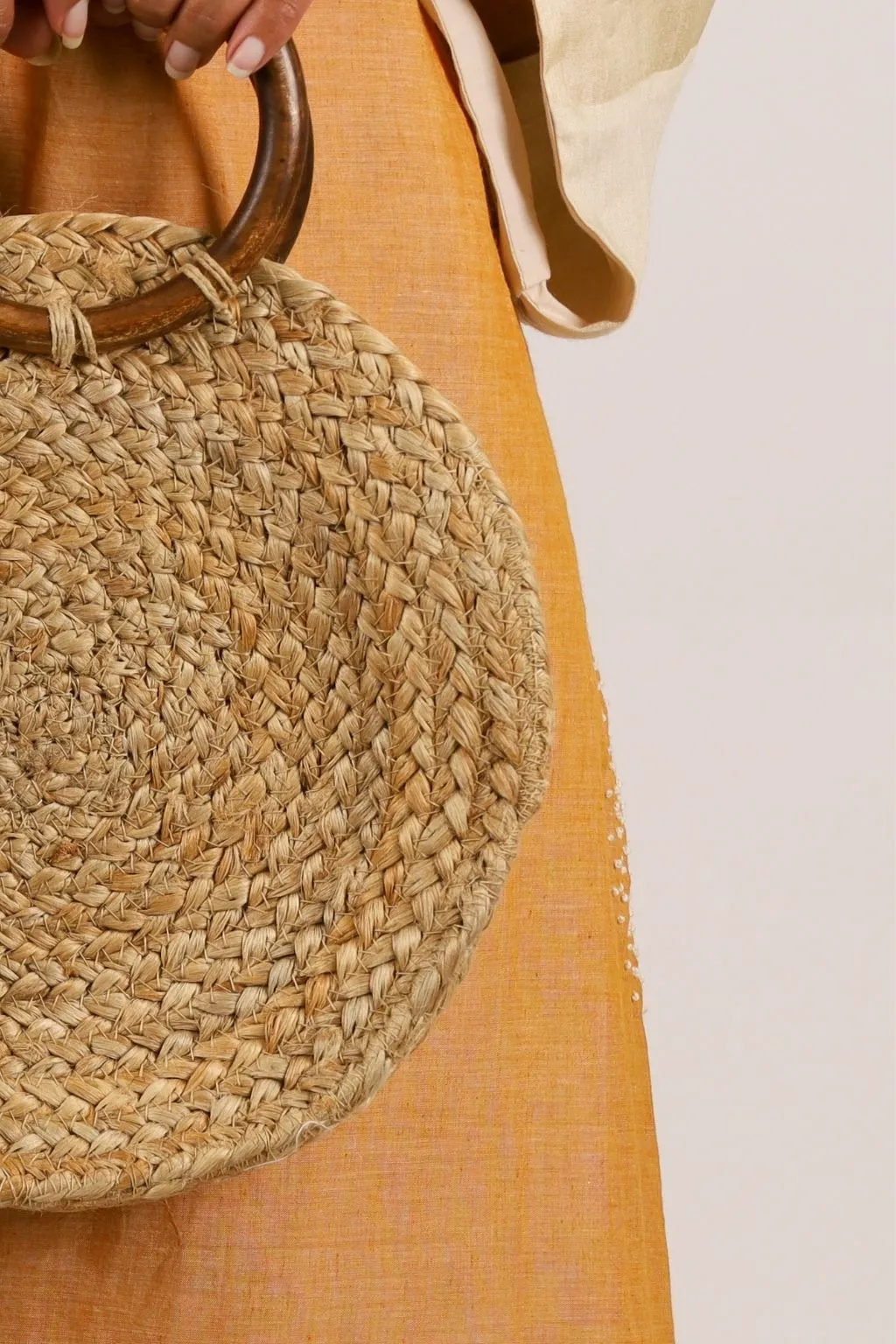 Wooden Handle Round Jute Bag