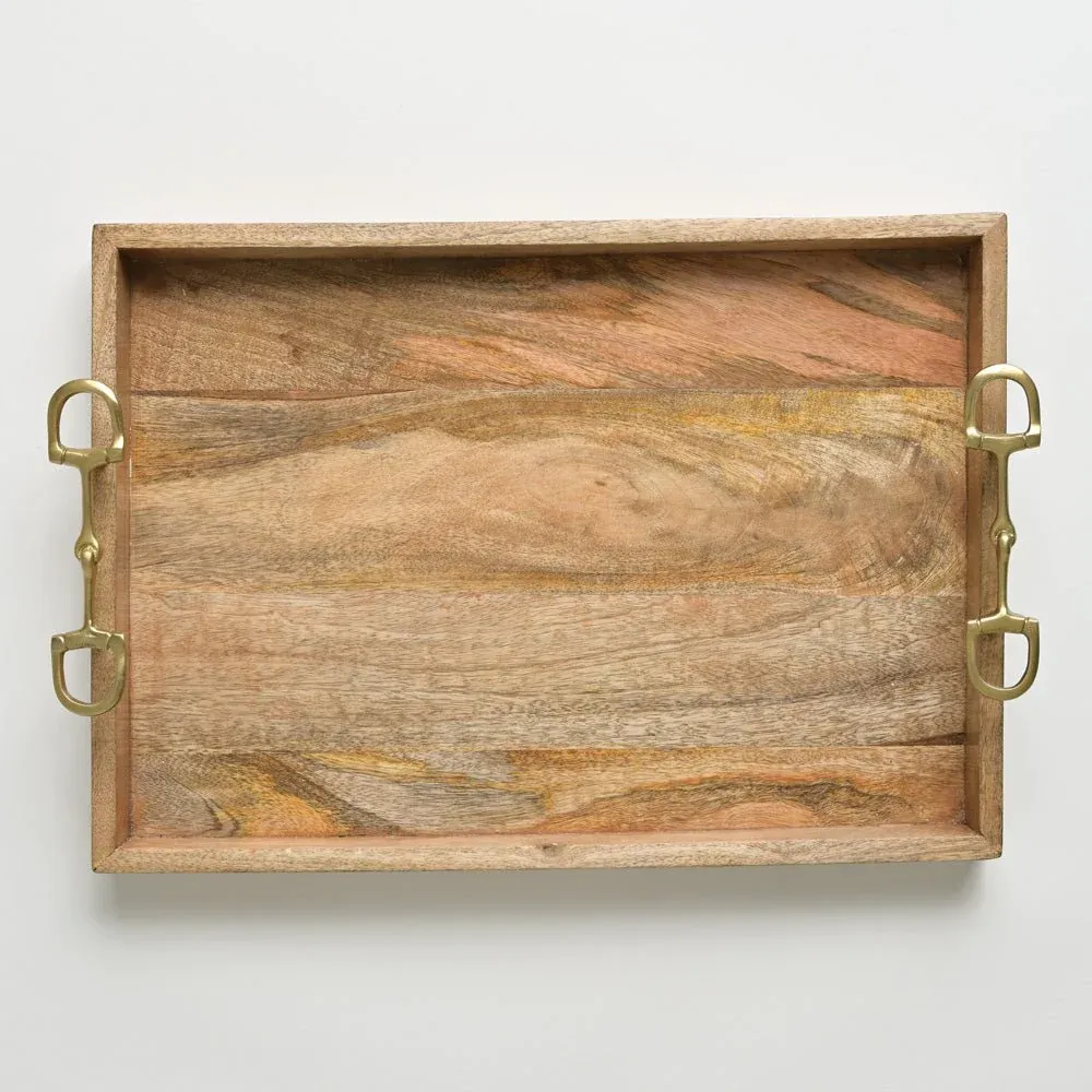 Wooden Tray w/Snaffle Handle