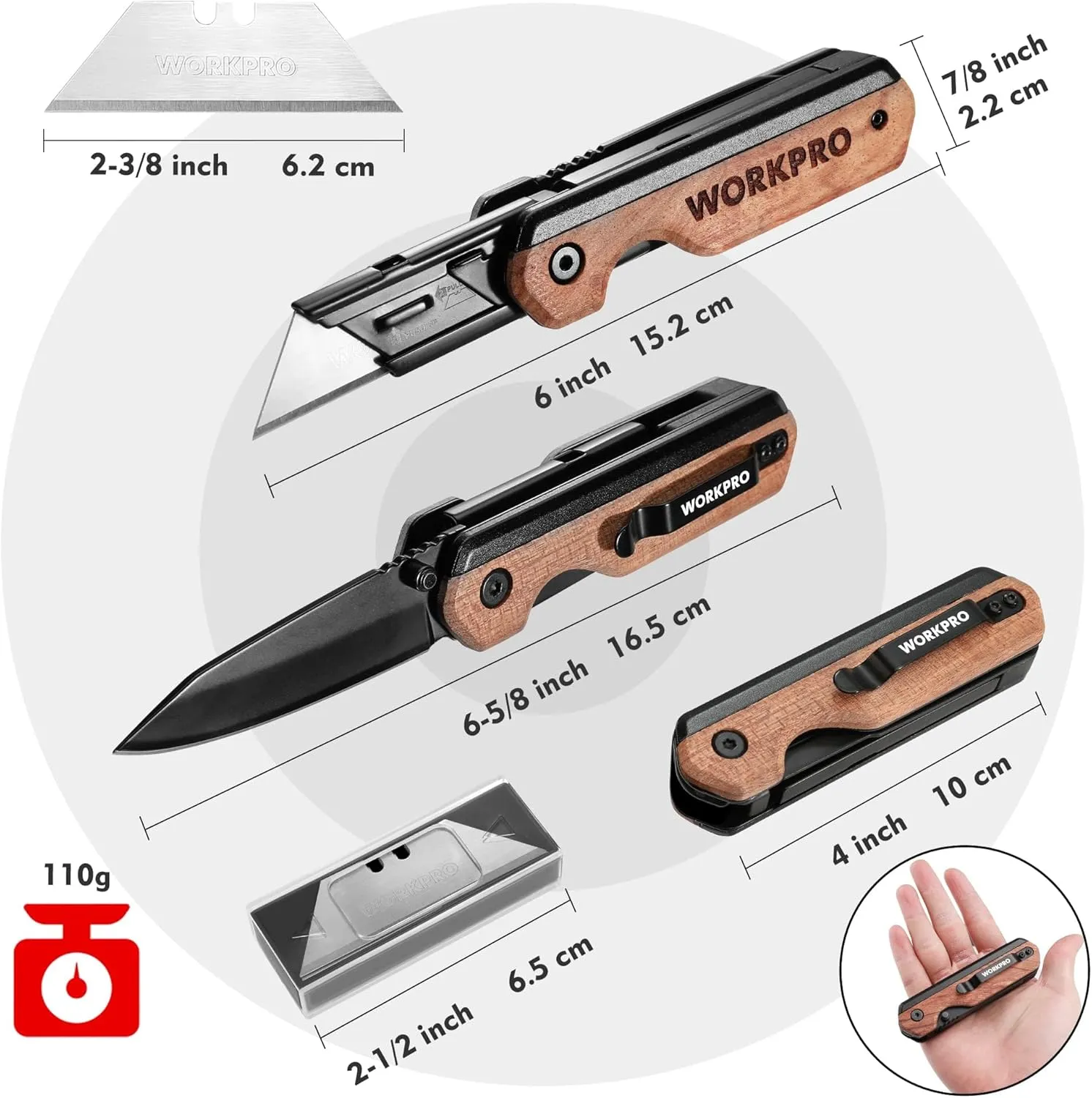 WORKPRO 2-in-1 Folding Knife/Utility Knife - Gifts for Dad, Quick-Change Box Cutter with Belt Clip and Liner Lock, Extra 10 SK5 Blades Included